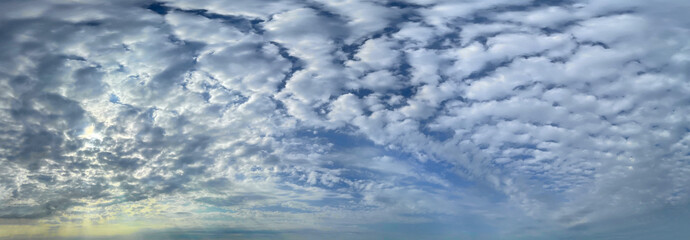 Wall Mural - panoramic sky background with white clouds, season heaven