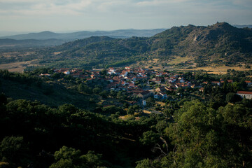 Sticker - A panorama of a medieval village in Monsanto, Portugal.