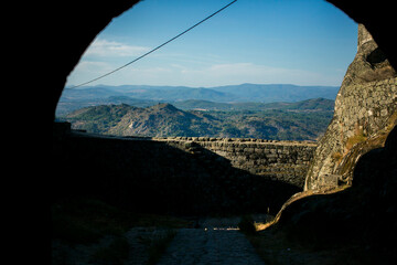 Wall Mural - Mountain view from the ruins at a medieval fortress in Monsanto, Portugal.