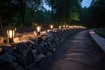 Wall Mural - torches illuminating a stone path at night