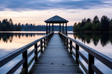 Poster - a pier over a lake serving as a serene meditation space