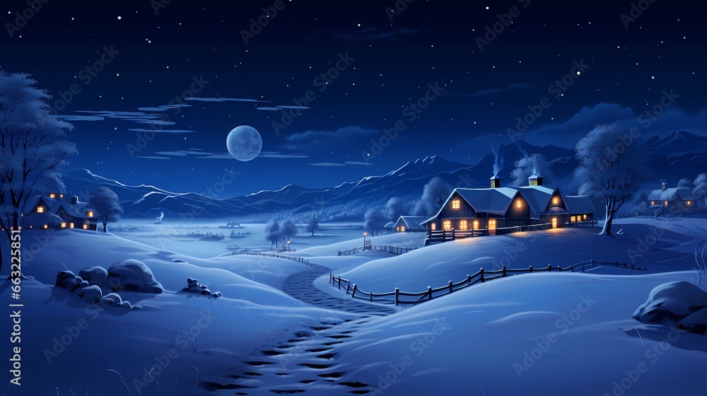 Ilustración de Stock Christmas Night in Village. Snow Man, Ice Mountain ...