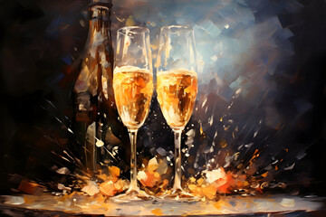 Raising a Glass A Celebration Toast with Sparkling Champagne, Perfect for New Year's Cards