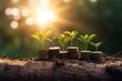 © Max - Image of pile of coins with plants on top. AI Generated