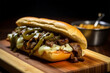 Philly cheesesteak sandwich with beef