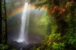 © Renata - Misty rainbow waterfall concealed in magical woods. Generative AI