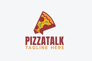 Wall Mural - pizza talk logo with a combination of a slice of pizza and a chat icon.