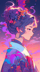 Wall Mural - Hand-drawn cartoon animation of beautiful Chinese costume girl illustration
