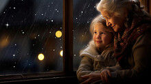 Cozy Moment: Grandmother And Grandchild In Snow