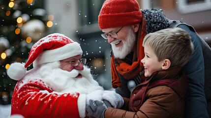 Poster - Winter Playtime: Father & Son Building Snowman