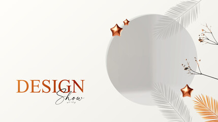 Wall Mural - 3d realistic product display design template. white scene with herbs, palm leaves and shadows and st