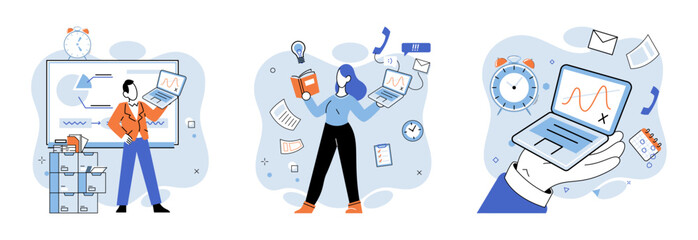 Wall Mural - social network web site surfing concept with working people using mobile gadgets smartphone, tablet 