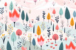 Alpine meadows quirky doodle pattern, wallpaper, background, cartoon, vector, whimsical Illustration