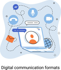 Wall Mural - digital communication formats metaphor, content online data and social media streaming. abstract mod