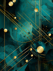 Wall Mural - Turquoise abstract background with golden lines