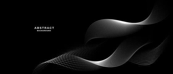 Abstract black background with wavy lines. Digital future technology concept. vector illustration.