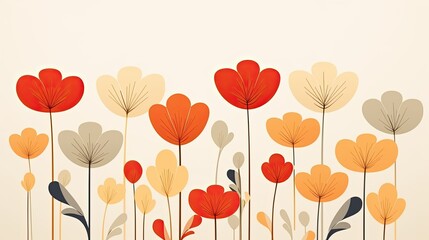 Wall Mural - Flower pattern with abstract floral branches with leaves. Nature illustration flowers background.