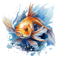 Watercolor Goldfish Illustration, Generative Ai