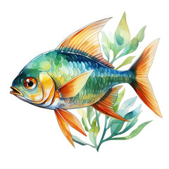 Watercolor Tetra Illustration, Generative Ai