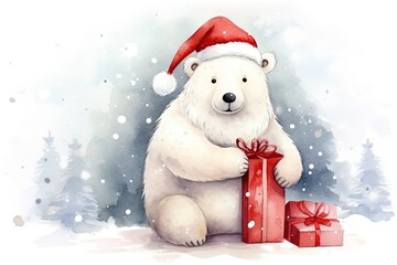 Wall Mural - cute icebear christmas cartoon watercolor design