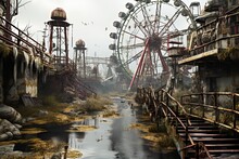 Abandoned Amusement Park On An Rainy Evening
