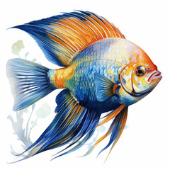 Wall Mural - Watercolor Angelfish Illustration, Generative Ai