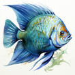 Watercolor Angelfish Illustration, Generative Ai