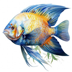 Wall Mural - Watercolor Angelfish Illustration, Generative Ai