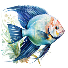 Wall Mural - Watercolor Angelfish Illustration, Generative Ai