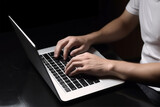 Fototapeta Niebo - Working typing on laptop macbook pro remote job mockup stock