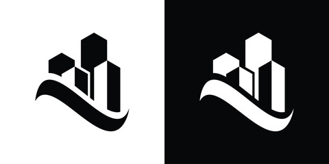 logo design combining the shape of a building with waves.