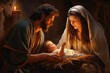 Nativity scene vertep, religious concept, Star of Bethlehem. Birth of the Son of God, Jesus Christ, the Virgin Mary Joseph . Christian Christmas. Bible, Miracle. Holy Family.