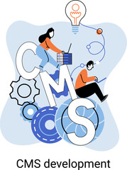 Wall Mural - digital content management system, cms development software metaphor. information system or computer