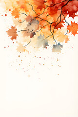 Wall Mural - Autumn leaf background border design watercolor pating, AI generative