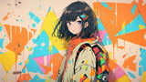 Fototapeta Młodzieżowe - Colorful and cute anime graffiti style wallpaper. AI

