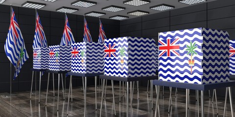 British Indian Ocean Territory - voting booths and national flags in polling station - election concept - 3D illustration