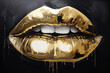 Golden lips on a dark background