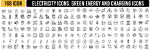 Electricity Icons Vector Set. Set Of Green Energy Thin Line Icons