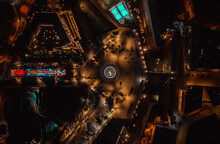 Aerial View Of A Roundabout For Pedestrian In La Valletta Downtown At Night, Malta.