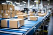Unsealed carton moving on assembly line. Generative AI