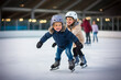 © RJ.RJ. Wave - happy smiling children skiing in the ice rink