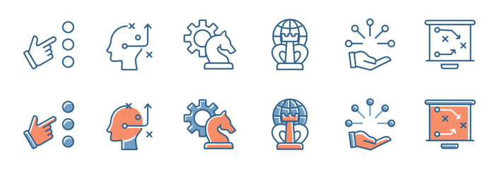Fototapete - teamwork leadership decision for mission action plan icon set objective target strategy implementation option vector illustration outline for web and app