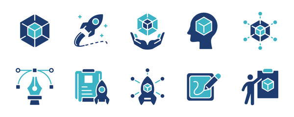 Wall Mural - business build new startup project idea icon set create creative innovation digital asset scheme vec
