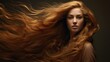 A woman showcases her luscious, shiny mane of long hair. Hair beauty, natural shine, long locks, hair care, radiant tresses, beauty enhancement, stunning hair. Generated by AI