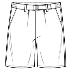 mens resort shorts flat sketch vector illustration technical cad drawing template