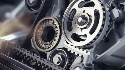 gears replacement of the timing belt in the engine, abstract background texture of the mechanism of the car engine fictional graphics