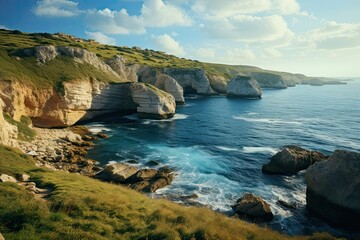 Wall Mural - Landscape with blue lagoon at Malta island. Generative ai art.