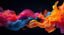  A Multicolored Stream Of Smoke On A Black Background.  Generative Ai