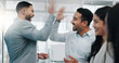 © Clement C/peopleimages.com - Businessman, high five and applause in team planning, brainstorming or motivation together at office. Business people clapping in celebration, meeting or teamwork collaboration for ideas at workplace