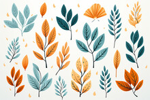 Set Of Hand Drawn Autumn Leaves. Vector Illustration In Flat Style.